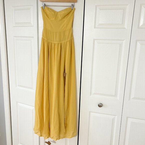 NWT Reformation Leilani Strapless Maxi Dress Yellow Sunshine Slit Gown Size 0 - Picture 2 of 11